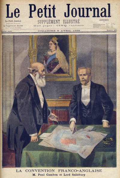 ポール・カンボン（1843-1924）とソールズベリー卿（1830-1904）がロンドンで署名した英仏条約（1899年4月9日の「Le Petit Journal」より）（彫刻作品 作： French School