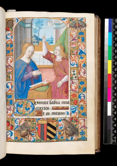 時祷書より受胎告知、MS 92 f.27r、フランス西部 作： French School