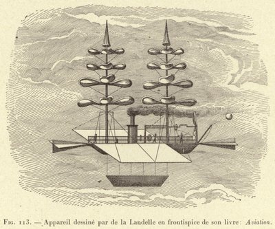 ド・ラ・ランデルが著書の表紙のためにデザインした航空機：アヴィエーション（エングレーヴィング 作： French School