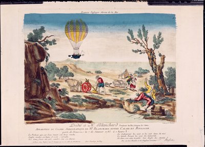1785年のカレーとブローニュの間のジャンピエールブランチャード（1753-1809）の熱気球の出現 作： French School