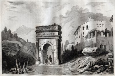 アウグストゥスのアーチ（スーサ） - Arch of Augustus (Susa) - Arco di Augusto (Susa) - M. de Norvins, Ch. Nodier 1834-1836による "Italy Picturesque" - History and Descriptive Painting of Italyからのエングレーヴィング。 作： French School