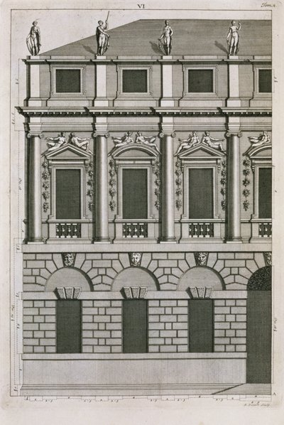 バーナードピカール（1673-1733）c.1716によって彫刻された、パラディアンのプロポーションを示す建築デザイン 作： French School