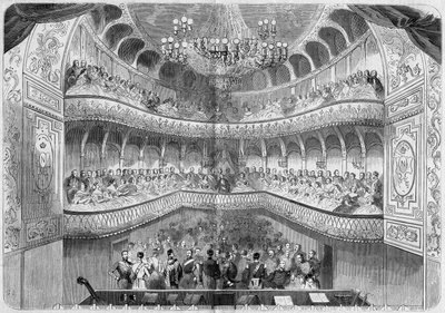 建築：フォンテーヌブロー宮殿の劇場（18世紀）の内観。1858年6月12日付「Le Monde Illustré」61号に掲載された版画。 作： French School