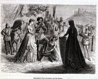 11世紀、女性たちによる騎士の武装 - マルタン著『フランス史』より 作： French School