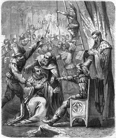 16世紀の内戦で暴力を振るったブリソンとラルシェの逮捕。Histoire Populaire de la France」（1885年頃）に掲載。エングレーヴィング。 作： French School