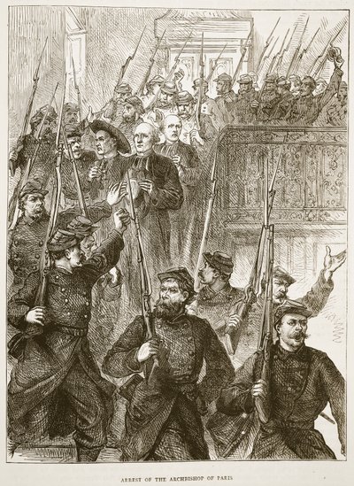 1871年3月、パリ大司教の逮捕、1870年-1871年のフランスとドイツ間の戦争のカッセルズ歴史のイラスト 作： French School