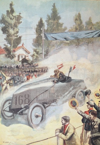 1903年のルプティジャーナルより、パリからマドリードまでの優勝者がボルドーに到着 作： French School