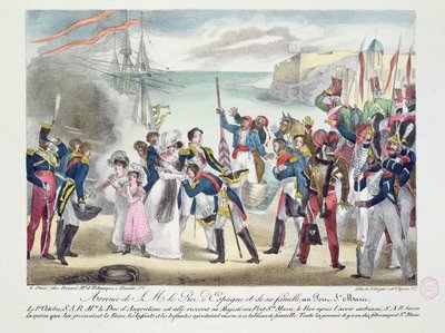 1823年10月1日、1823年10月1日、フェルディナンド7世とその家族がポルトサントマリーに到着 作： French School