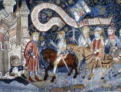 1428年3月6日、シノン城へのジョアン・オブ・アルクの到着。15世紀のタペストリー。ジャンヌ・ダルク博物館（オルレアン）。 作： French School