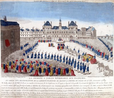 1789年7月17日、パリのホテル・ドゥ・ヴィルへのルイ16世の到着 - 彫刻 作： French School