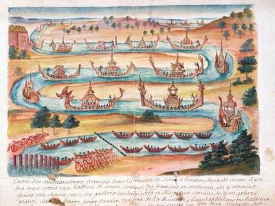 サイアムへのイエズス会の記録からのサイアムへのフランス大使の到着、1688（紙のトイレ） 作： French School