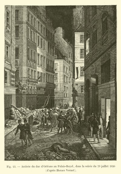 1830年7月29日の夕方、ホレスヴェルネの後で、パレロワイヤルにオルレアン公爵が到着 作： French School