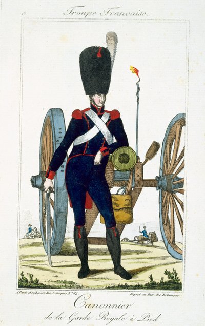 パブTroupes Francaisesの大砲を持ったロイヤルガードの砲兵。 chezバセット、パリ、c.1790 作： French School