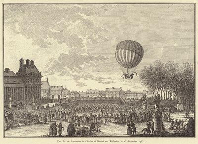 シャルルとロベールのチュイルリーへの昇天、1783年12月1日（エングレービング 作： French School