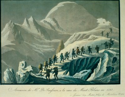 1787年のモンブランサミットへのドソシュール氏の上昇、チャールズフェローズ（1799-1860）によるモンブランサミットへの登山の物語から1827年に出版 作： French School