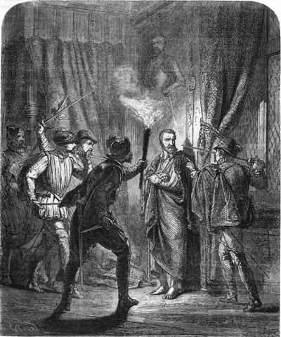 1572年のサン・バルテルミーの虐殺でコリニー提督が暗殺された事件。Histoire Populaire de la France", sd. circa 1885.エングレーヴィング。 作： French School