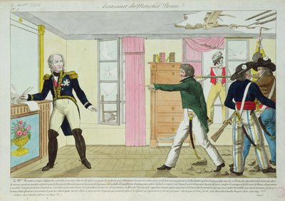 1815年8月2日、1815年8月2日のアヴィニョンでのブルン元帥の暗殺 作： French School