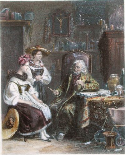 カントリー・ドクターにて」1840年頃（カラーリトグラフ） 作： French School