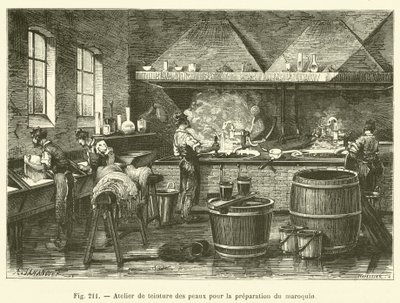革製品の準備のための革の染色ワークショップ（彫刻 作： French School