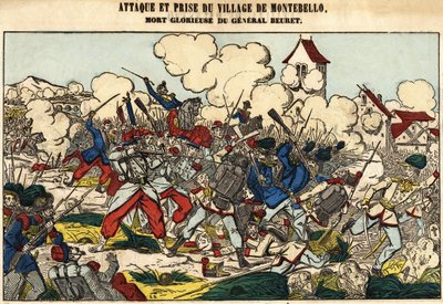 モンテベロ村の攻撃と占領、1859年のボレ将軍の栄光の死。エピナルの写真 作： French School