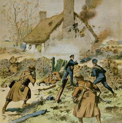 1910年12月5日、ルプティジャーナルの表紙、ジンフェインが占領した農場に対する警察とイギリス軍の攻撃 作： French School