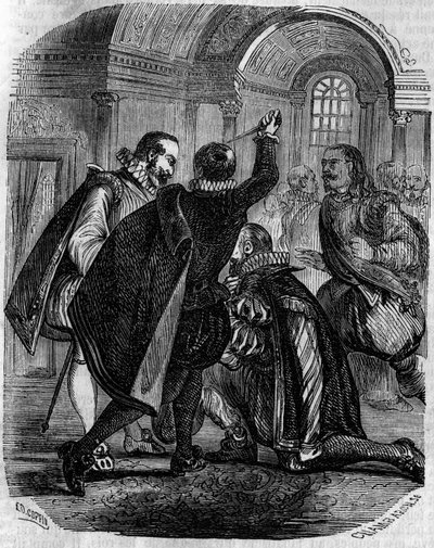 1594年12月27日、フランス王アンリ4世に対するジャン・シャステル(Jean Chatel)(1575-1594)の暗殺未遂事件。19世紀のエングレーヴィング。 作： French School