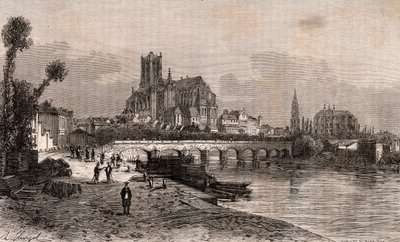 オセール（Bourgogne-Franche-Comte） - V.A. Malt-Brown著「La France illustree: geographie, histoire, administration statistique」（1884年）に掲載された彫刻。 作： French School