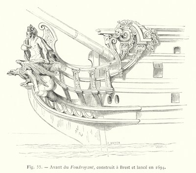 ブレストで建造され、1694年に進水したフドロワイヤント号の前部（彫刻作品 作： French School