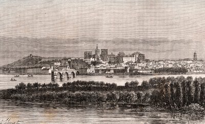 ヴォークリューズ地方のアヴィニョン - V.A.マルト・ブラウンの「La France illustree: Geography, history, administration statistique」に掲載されている版画。1884 作： French School