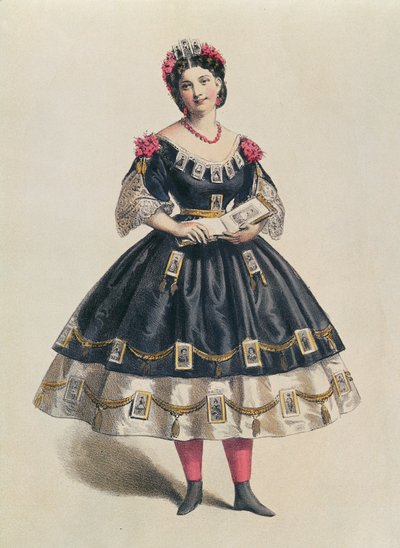 訪問者の写真で飾られた夜会服、1860年頃 作： French School