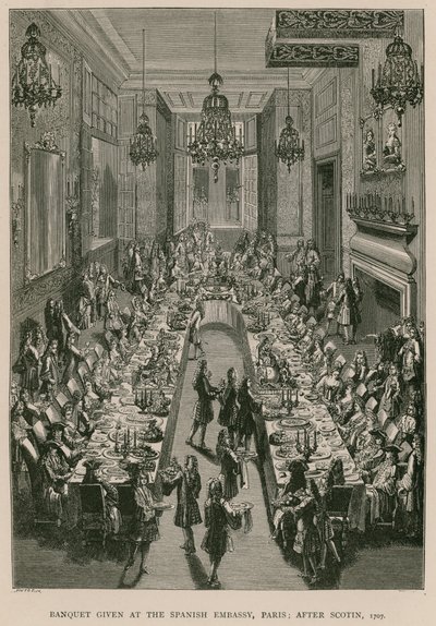 パリのスペイン大使館でのバンケット。スコティン後、1707 作： French School