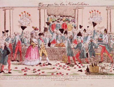 1789年10月1日、フランドル連隊の到着を歓迎するために王の護衛が行った宴会（エングレービング 作： French School