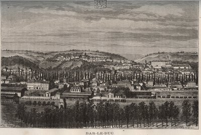 Bar-le-Duc (Bar le Duc) - ムーズ川流域の県 - V.A. Malt-Brownによる「La France illustree: geography, history, statistical administration」に掲載された彫刻。1884 作： French School
