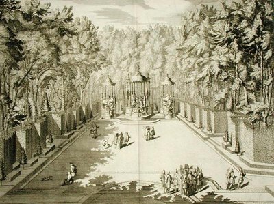ヴェルサイユのアポロンの浴場、1715年頃に出版された「ヴェルサイユ宮殿と城の平面図、輪郭図、立面図」より（彫刻） 作： French School