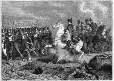 Arcis-sur-Aubeの戦い、20-21-3-1814 - 皇帝ナポレオンの馬の下で砲弾が炸裂 - Battle of Arcis-sur-Aube (Arcis sur Aube) 3月20日、21日 作： French School