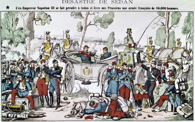 1870年のセダンの戦い。前皇帝ナポレオン3世はセダンで捕まり、8万人のフランス軍をプロシア軍に引き渡した、脊髄のイメージ。 作： French School