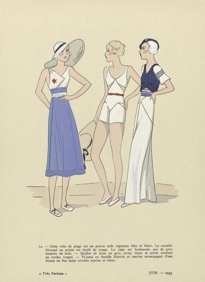 Tres Parisien』1933年6月号のビーチウェア（ポショワール柄） 作： French School