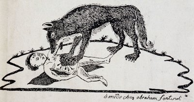 子供を引き裂く獣（ジェヴォーダンの獣）-メンデ語で出版された木版画（ピュイ＝ド＝ドーム文書館 作： French School