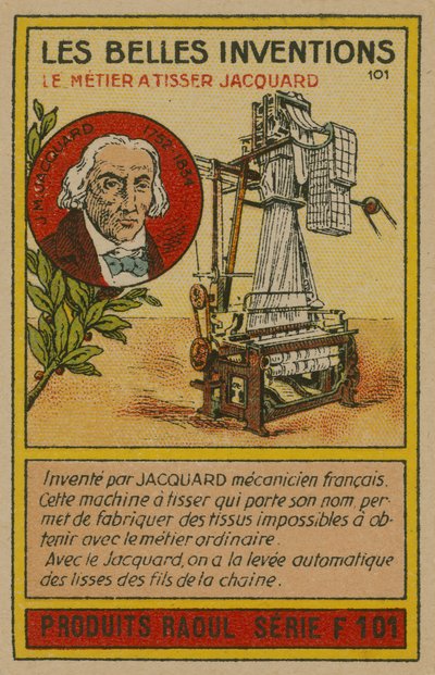 美しい発明カード、ジャカード織機 作： French School