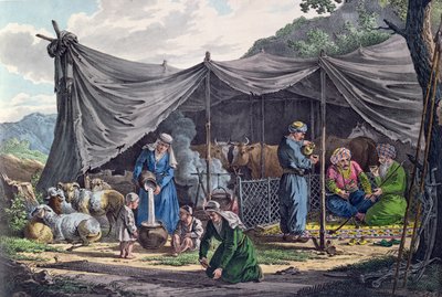 19世紀初頭のレバノンのベドウィン野営地（色の彫刻） 作： French School