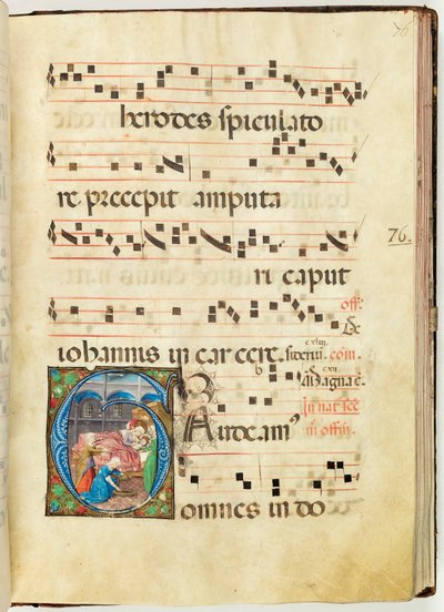 聖母の誕生」 階段譜 f.76 （羊皮紙にインク、テンペラ、金箔 作： French School