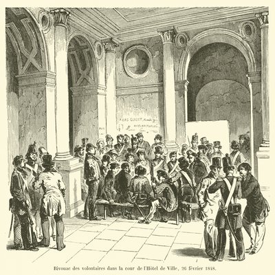 1848年2月26日、ホテルドヴィルの中庭にいるボランティアのビバーク 作： French School