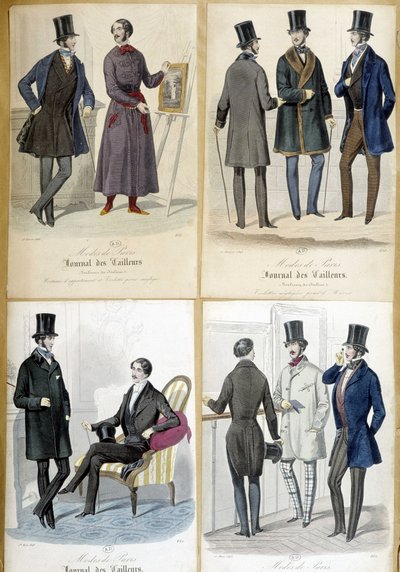 1848年の "Journal des tailors "に掲載された男性ファッションのボード。 作： French School