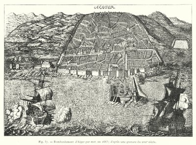 アルジェへの海上爆撃（1683年）：17世紀の版画より 作： French School