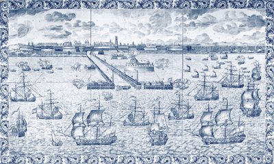 1695年8月11日のダンケルク砲撃（セラミック） 作： French School