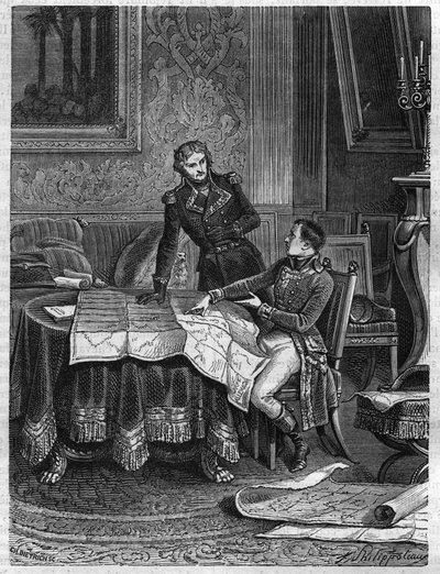 ジャン・ジョセフ・デソール（Jean-Joseph Dessoles）（1767-1828）将軍にライン軍の作戦計画を示すボナパルト（1769-1821） 1800年3月 - ルイ・アドルフ・ティエールの「Histoire du Consulate et de l