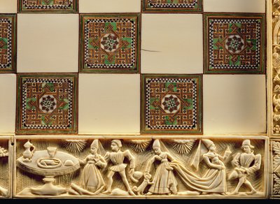 1415年の宮廷生活を描いたチェス盤の境界線 作： French School