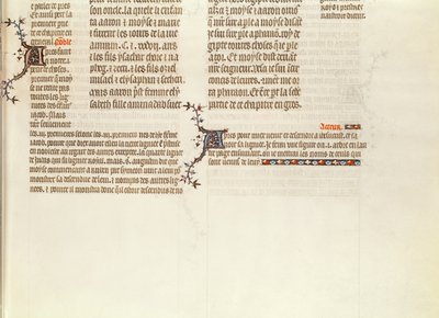 ミニチュアのないページの下部、ジャンドシの聖書、c.1355 作： French School