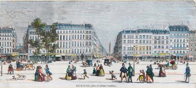 カプシーヌ大通り（南海岸）-ラ・ペ通り、ヴァンドーム広場とコロンヌ-エドモンド・テクシエ1852年の「Tableau-de-Paris」に掲載された版画 作： French School