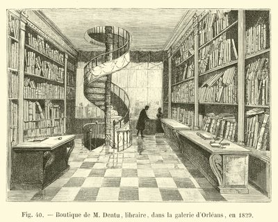 1829年にオルレアンのギャラリーにある書店Mデントゥのブティック 作： French School